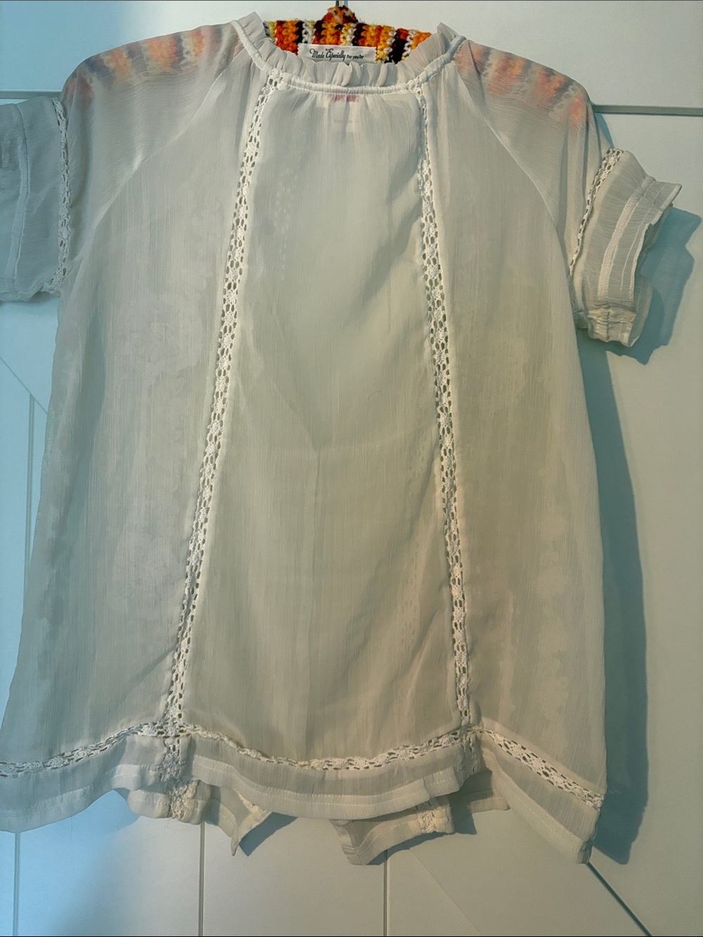 Sundance Cream Lace Embroidered Sheer Button-Front Blouse Sz M - Picture 6 of 11